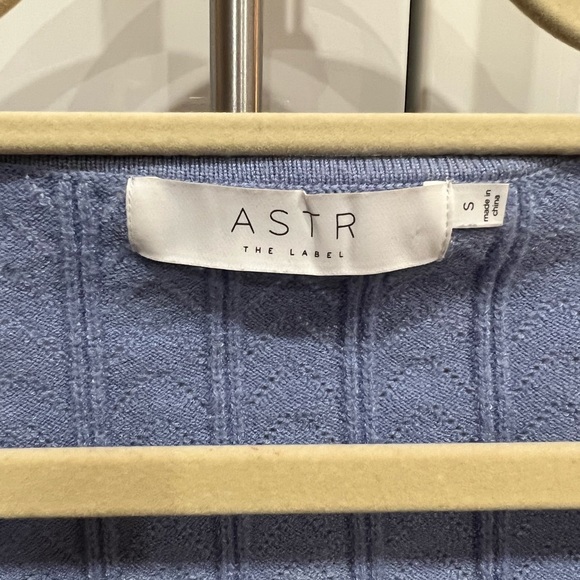 ASTR Powder Blue Square Neck Pointelle Knit Long Sleeve Top/Sweater Top Fall - Picture 4 of 6